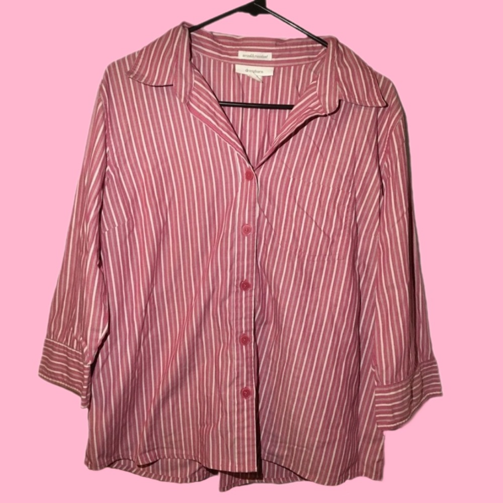 dressbarn Striped Button Down Blouse Flannel Size XL Extra Large